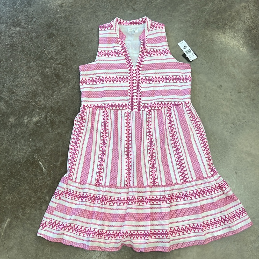 Signature by Robbie Bee Sz. M Fuchsia & white Babydoll Shift dress NEW